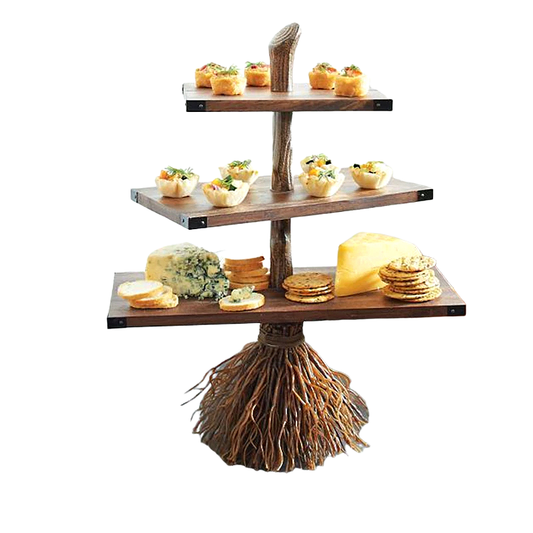 Halloween Broomstick Snack Bowl Stand Broom Snack Stand Holder Tiered Tray Decor